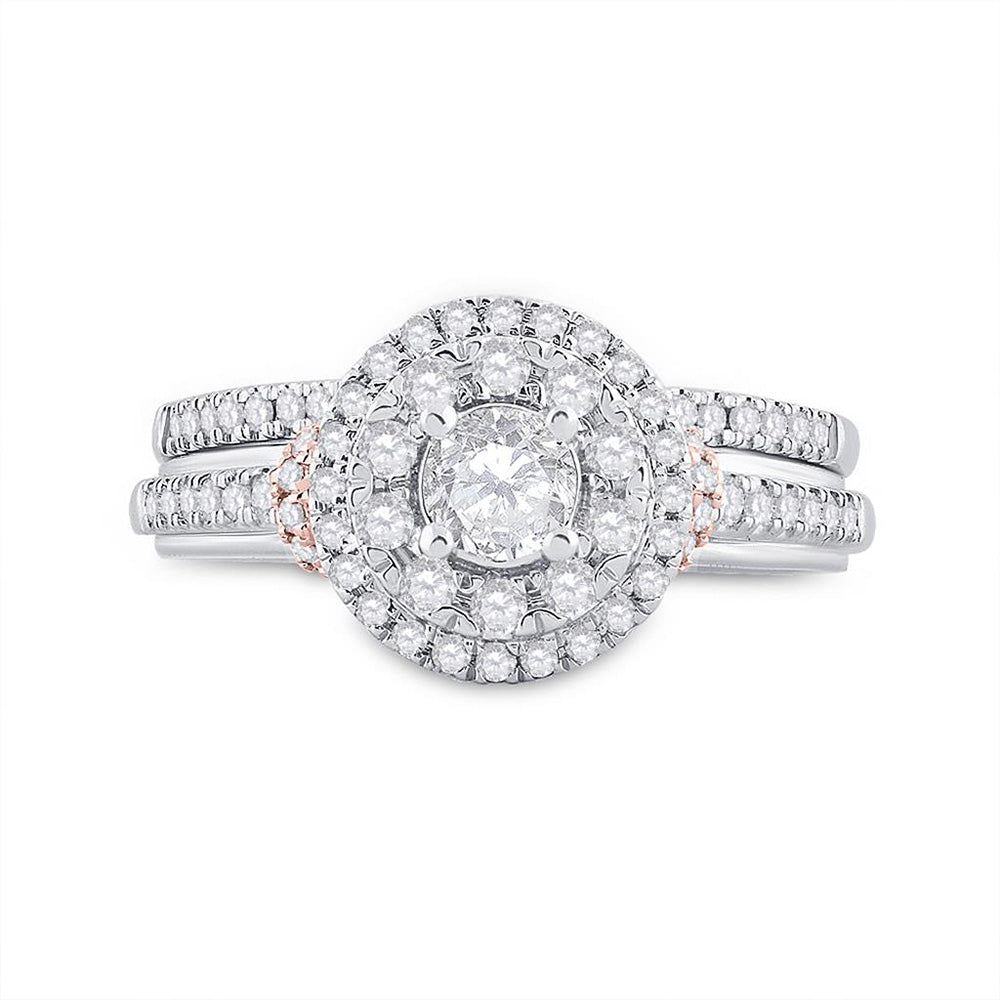 14kt Two-tone Gold Round Diamond Bridal Wedding Ring Band Set 1 Cttw