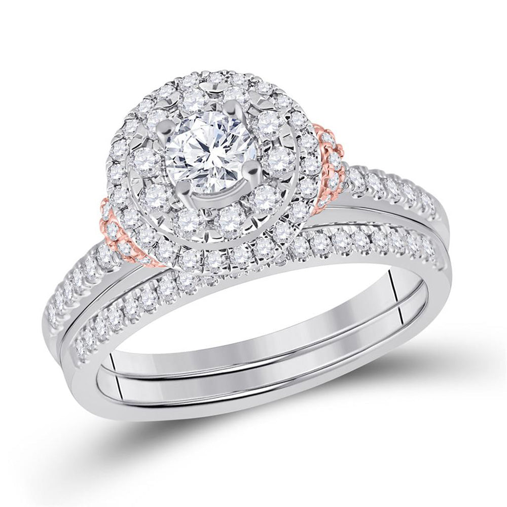 14kt Two-tone Gold Round Diamond Bridal Wedding Ring Band Set 1 Cttw