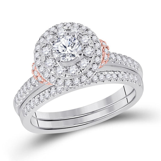 14kt Two-tone Gold Round Diamond Bridal Wedding Ring Band Set 1 Cttw