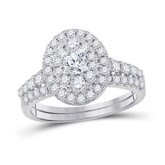 10kt White Gold Round Diamond Bridal Wedding Ring Band Set 1 Cttw