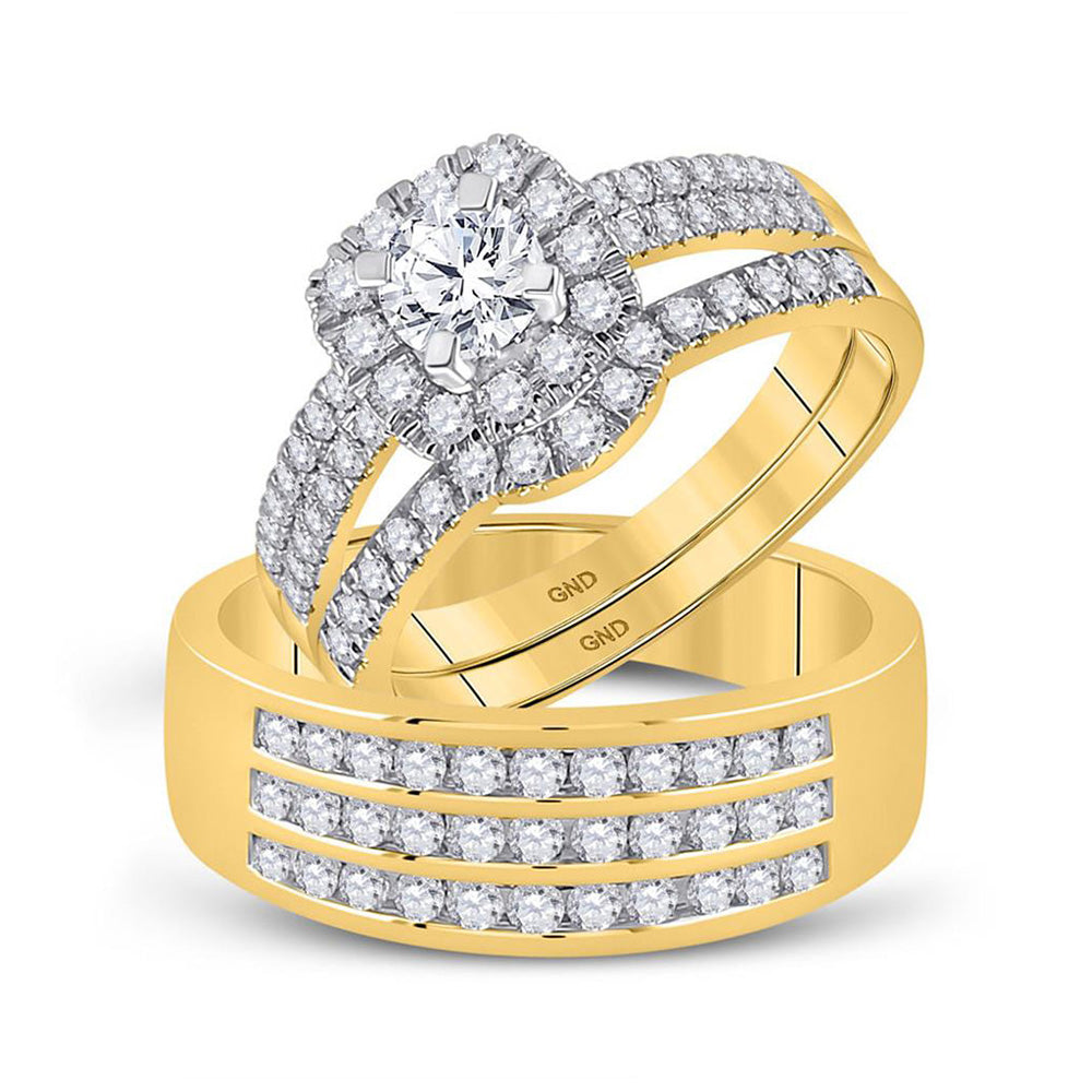 14kt Yellow Gold His Hers Round Diamond Solitaire Matching Wedding Set 1-3/4 Cttw
