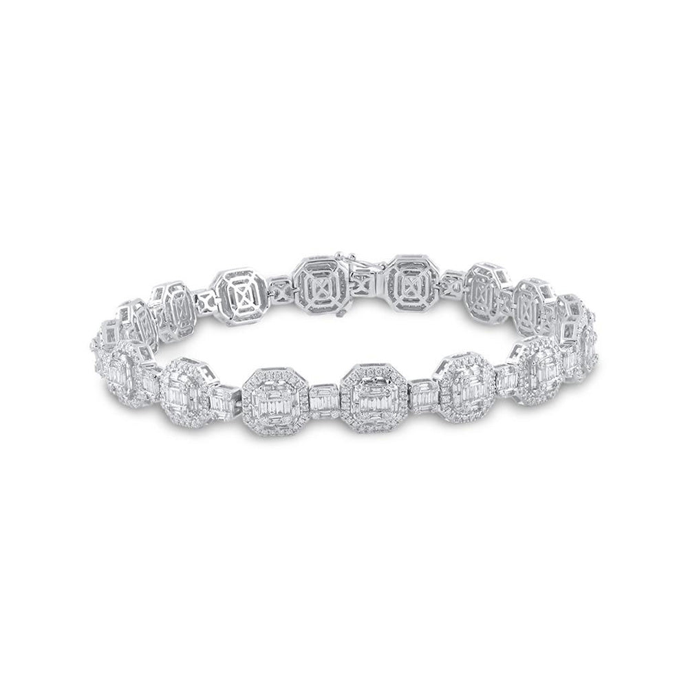 14kt White Gold Mens Baguette Diamond Link Bracelet 6-1/4 Cttw