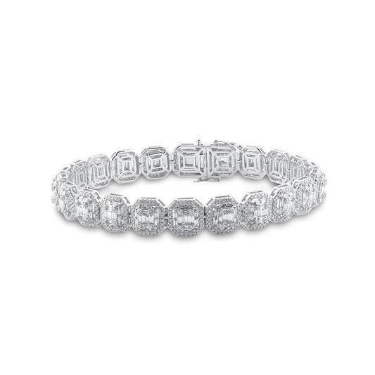 14kt White Gold Mens Baguette Diamond Link Bracelet 8 Cttw