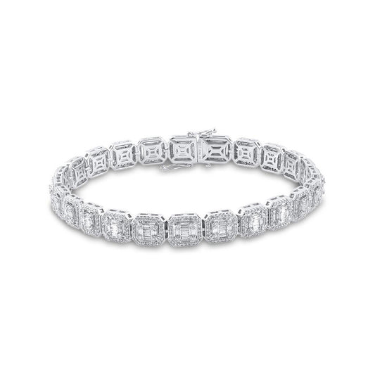 14kt White Gold Mens Baguette Diamond Link Bracelet 5-3/4 Cttw