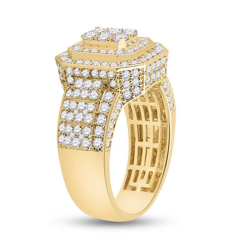 14kt Yellow Gold Mens Round Diamond Cluster Ring 2-7/8 Cttw