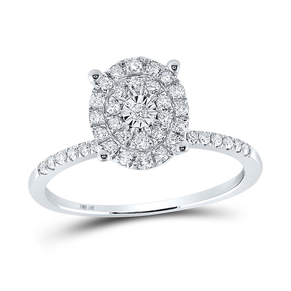 10kt White Gold Womens Round Diamond Oval Cluster Ring 1/3 Cttw