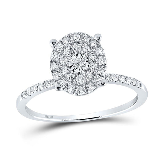 10kt White Gold Womens Round Diamond Oval Cluster Ring 1/3 Cttw