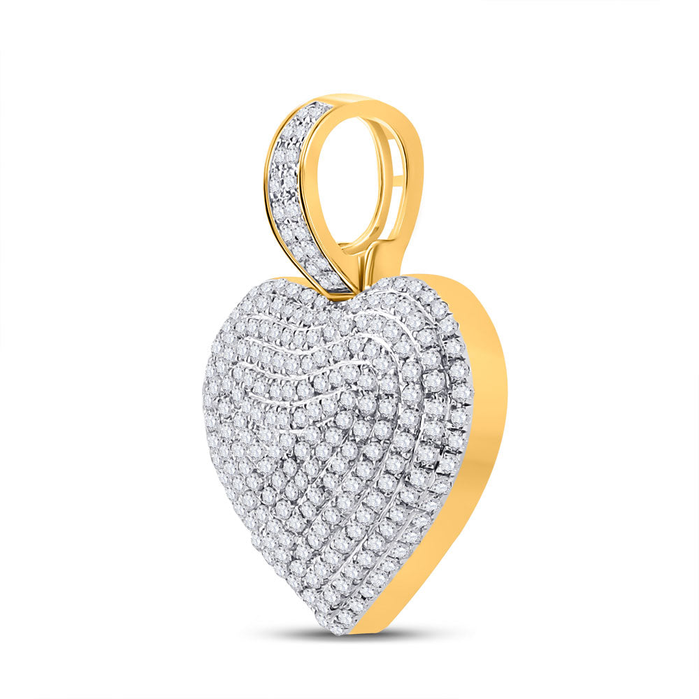 10kt Yellow Gold Mens Round Diamond Heart Charm Pendant 3/4 Cttw