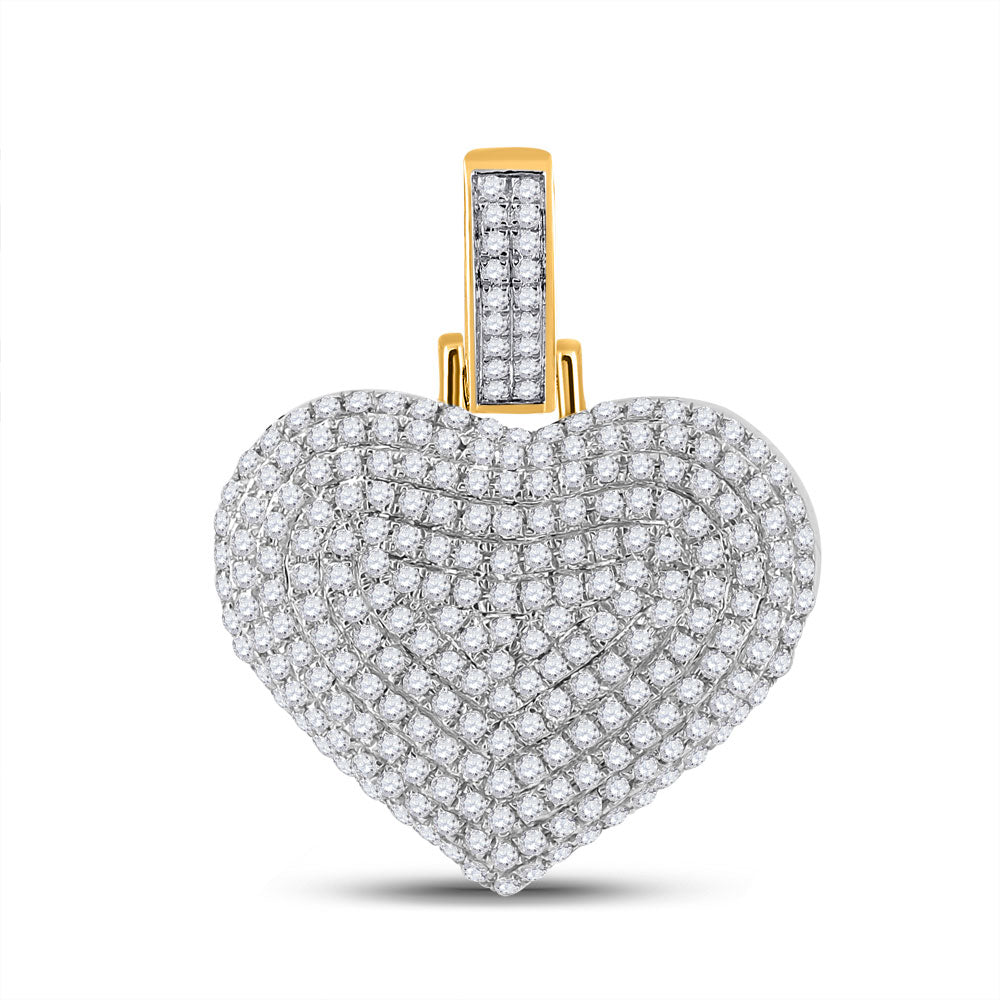 10kt Yellow Gold Mens Round Diamond Heart Charm Pendant 3/4 Cttw