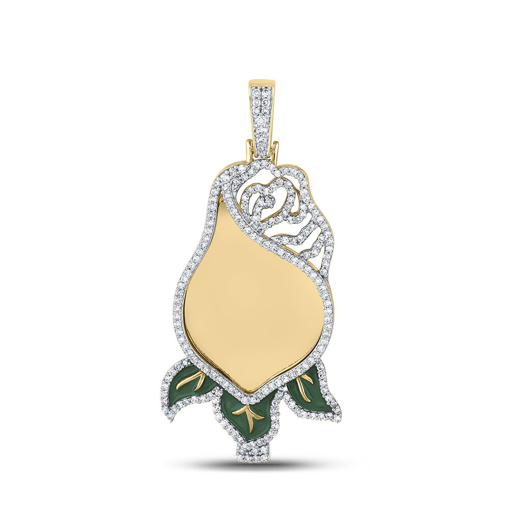 10kt Yellow Gold Mens Round Diamond Rose Flower Mirror Charm Pendant 1 Cttw