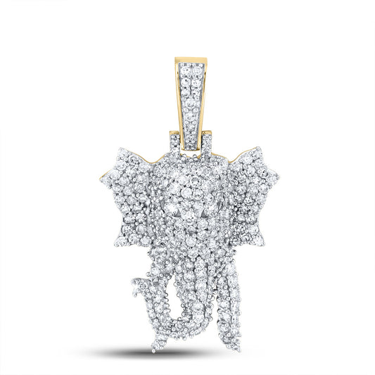 10kt Yellow Gold Mens Round Diamond Elephant Charm Pendant 1-3/4 Cttw