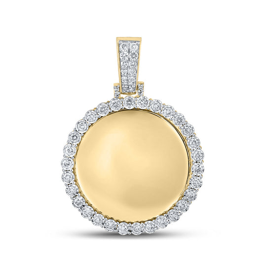 10kt Yellow Gold Mens Round Diamond Memory Circle Mirror Charm Pendant 3/4 Cttw