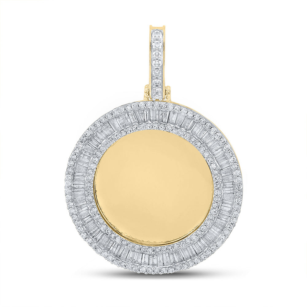 10kt Yellow Gold Mens Baguette Diamond Mirror Memory Circle Charm Pendant 1-3/4 Cttw