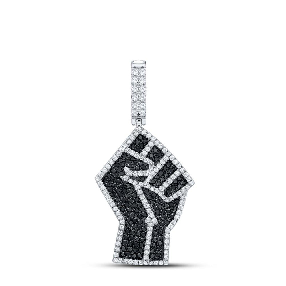 10kt White Gold Mens Black Diamond BLM Fist Black Lives Matter Charm Pendant 2 Cttw