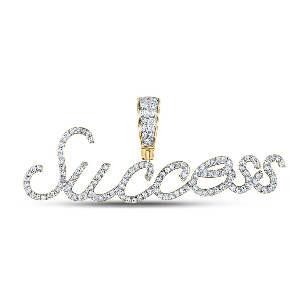10kt Yellow Gold Mens Round Diamond Success Charm Pendant 1/2 Cttw
