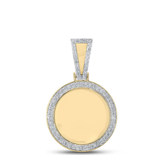 10kt Yellow Gold Mens Round Diamond Mirror Memory Circle Charm Pendant 7/8 Cttw