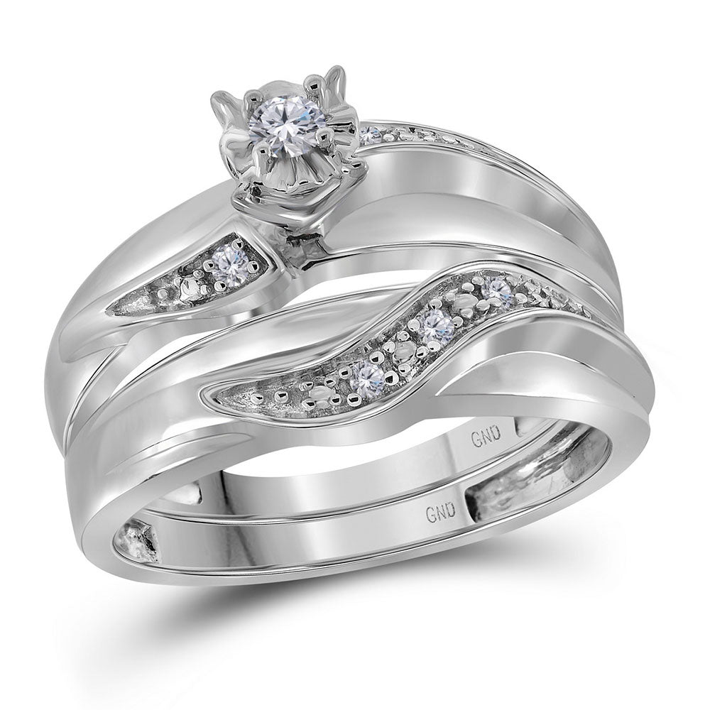 10kt White Gold His Hers Round Diamond Solitaire Matching Wedding Set 1/6 Cttw