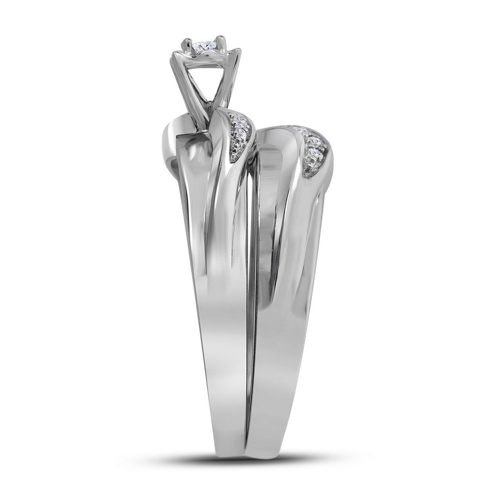 10kt White Gold His Hers Round Diamond Solitaire Matching Wedding Set 1/6 Cttw
