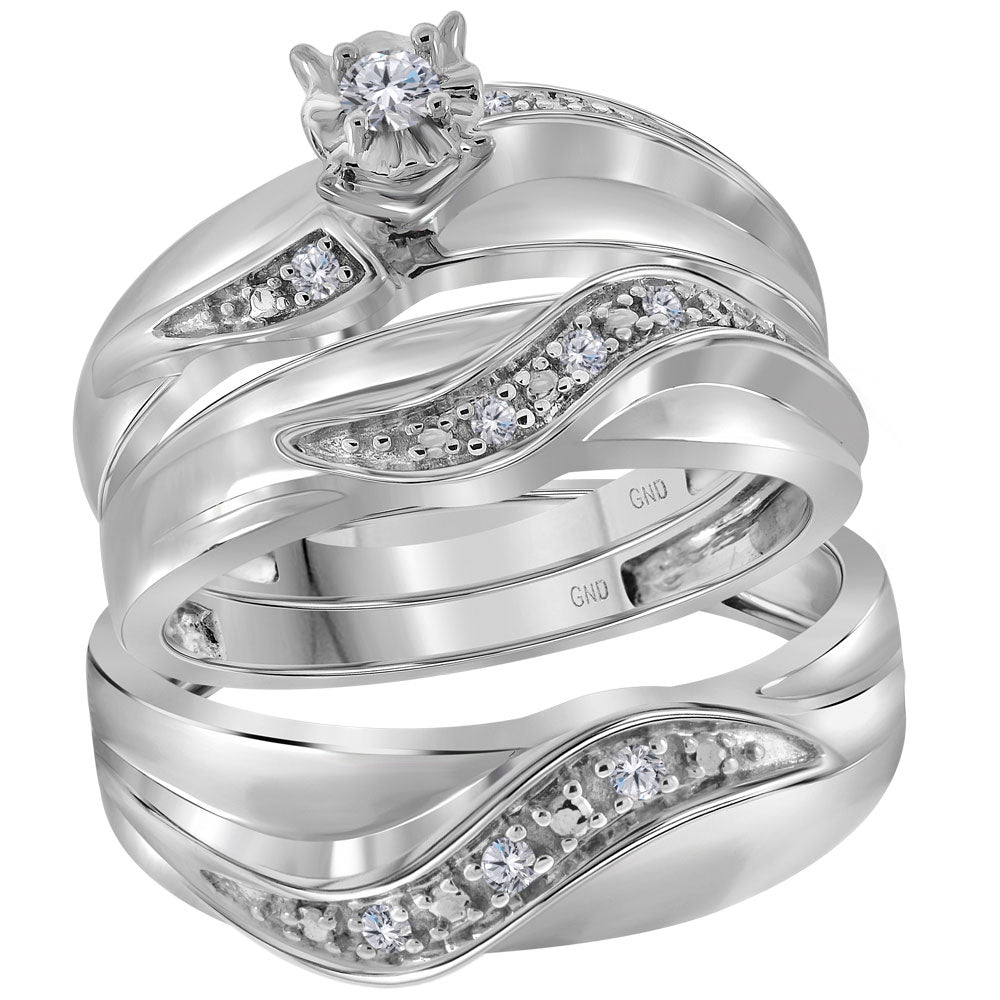 10kt White Gold His Hers Round Diamond Solitaire Matching Wedding Set 1/6 Cttw