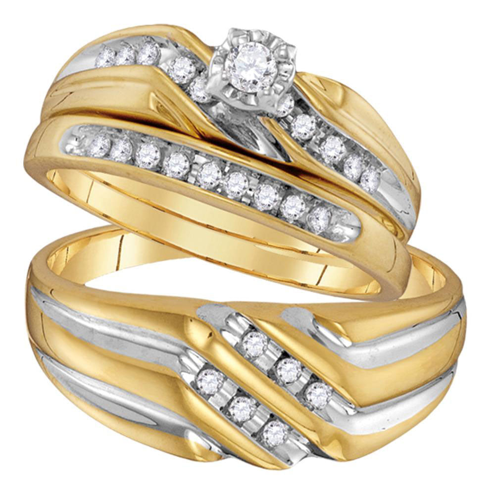10kt Yellow Gold His Hers Round Diamond Solitaire Matching Wedding Set 1/3 Cttw