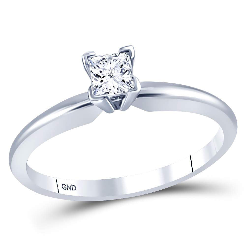 14kt White Gold Womens Princess Diamond Solitaire Bridal Wedding Engagement Ring 1/3 Cttw