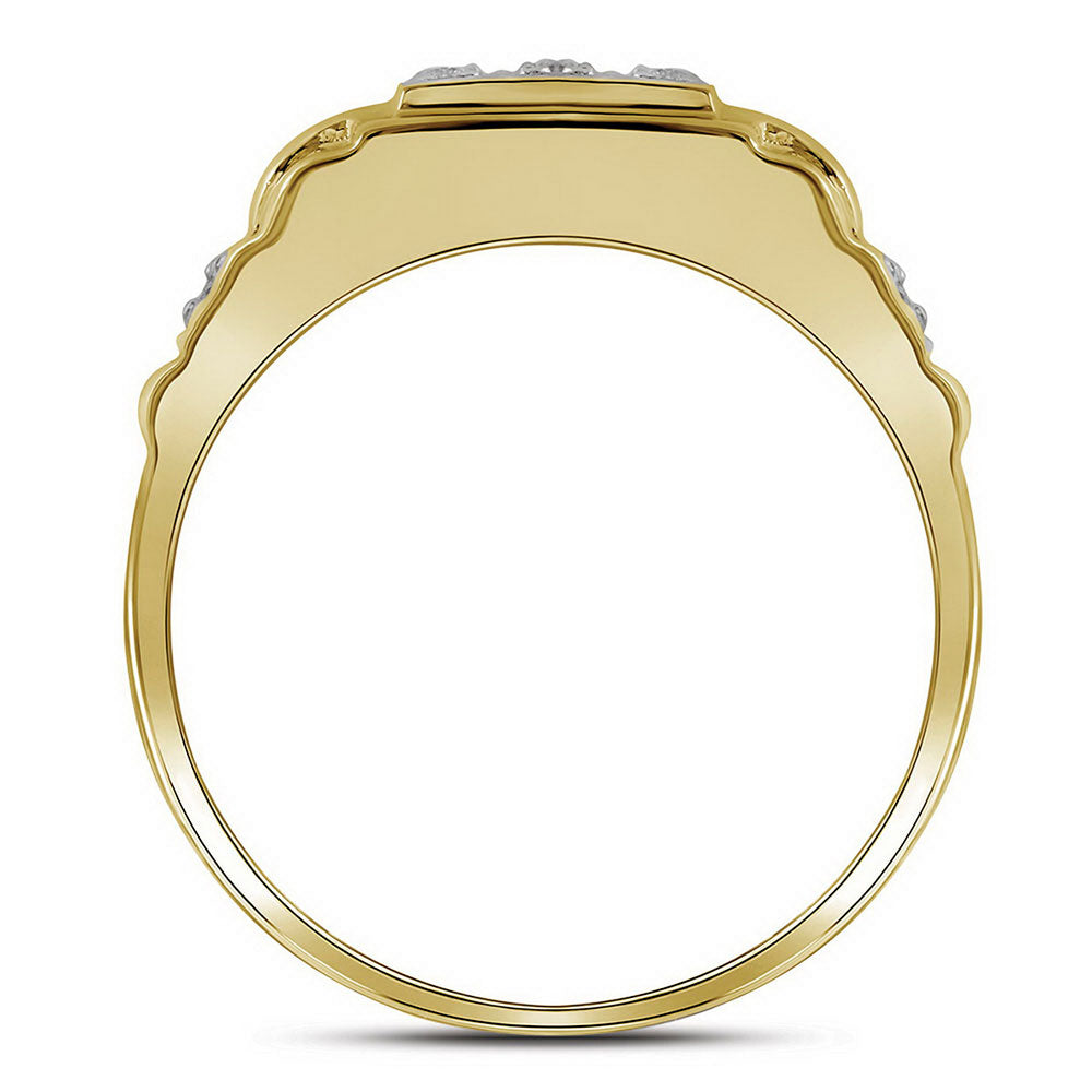 10kt Yellow Gold Mens Round Diamond Square Cluster Ring 1/4 Cttw