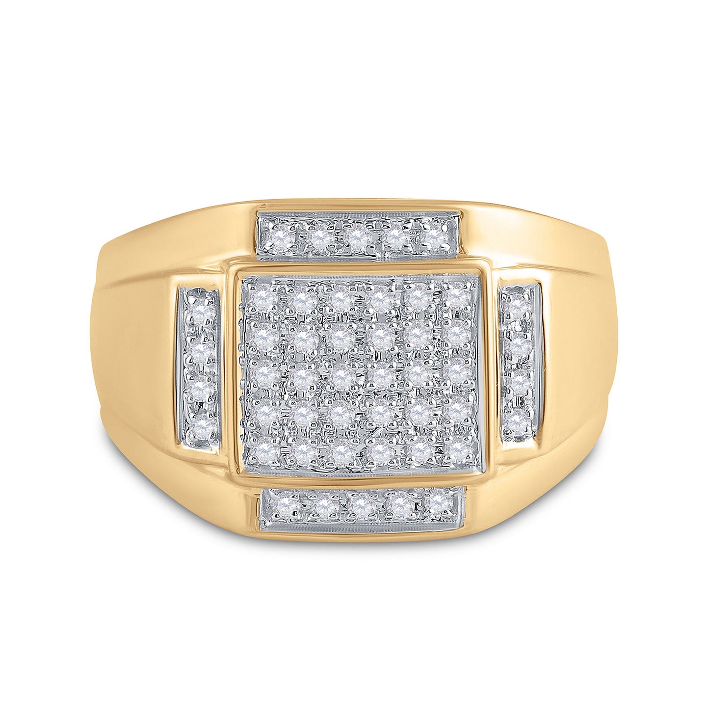 10kt Yellow Gold Mens Round Diamond Square Cluster Ring 1/3 Cttw