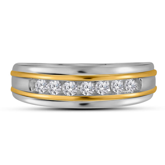 10kt White Gold Mens Round Diamond Wedding Single Row Band Ring 1/4 Cttw