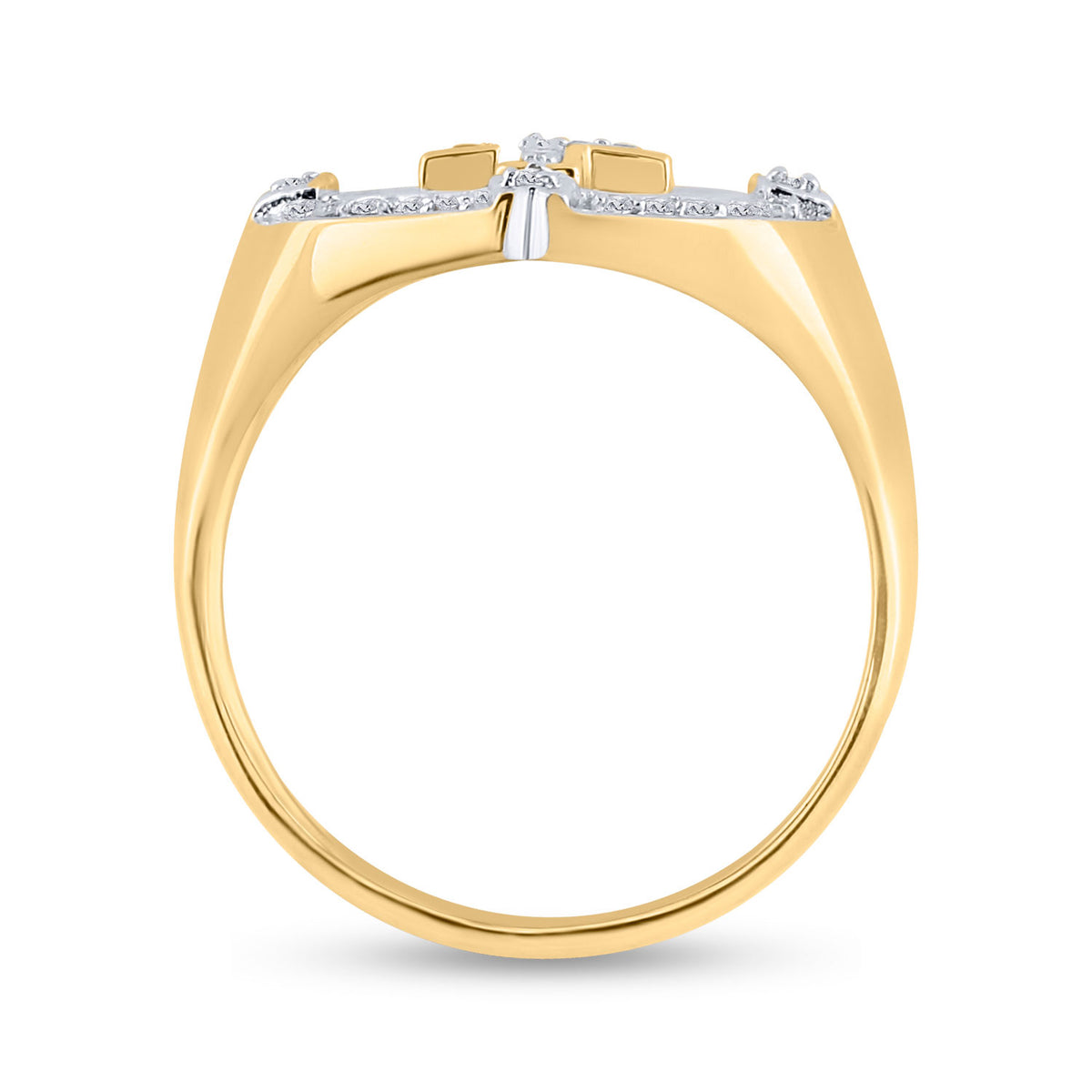 14kt Yellow Gold Mens Round Diamond Cross Ring 1/4 Cttw