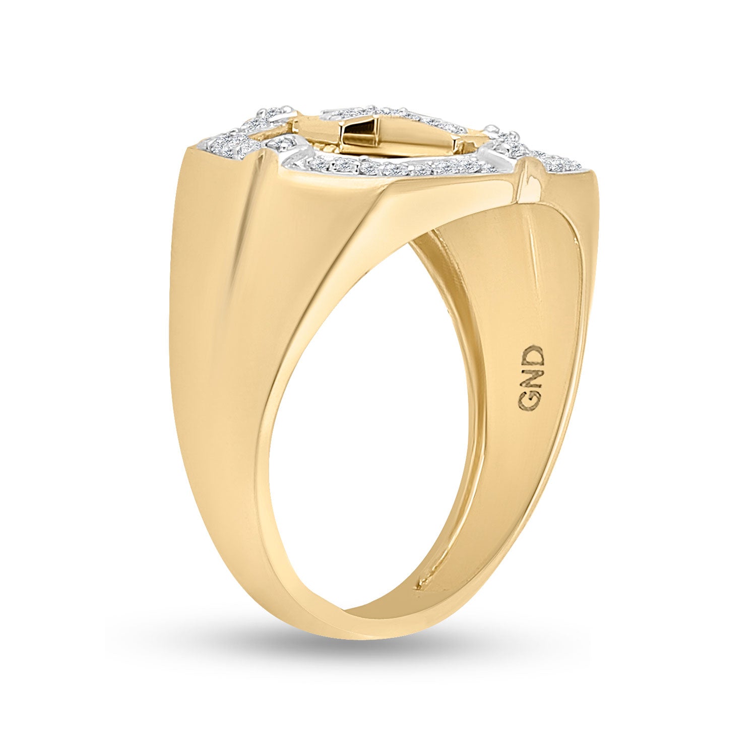 14kt Yellow Gold Mens Round Diamond Cross Ring 1/4 Cttw