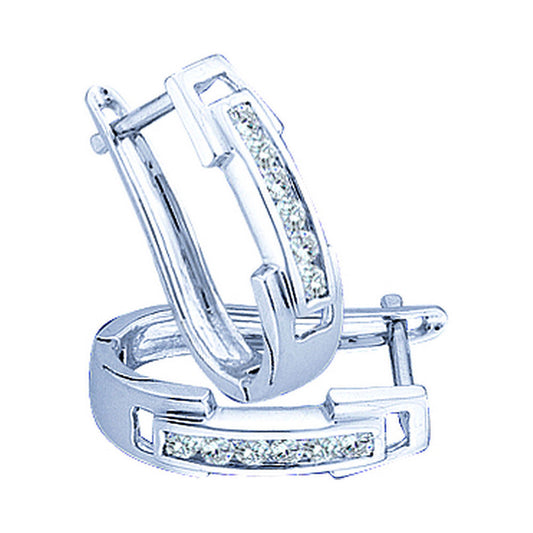 10kt White Gold Womens Round Diamond Oblong Hoop Earrings 1/5 Cttw