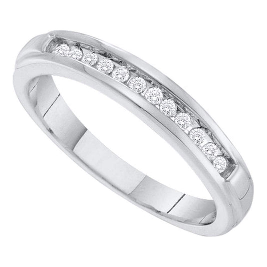 10kt White Gold Womens Round Diamond Single Row Band Ring 1/8 Cttw
