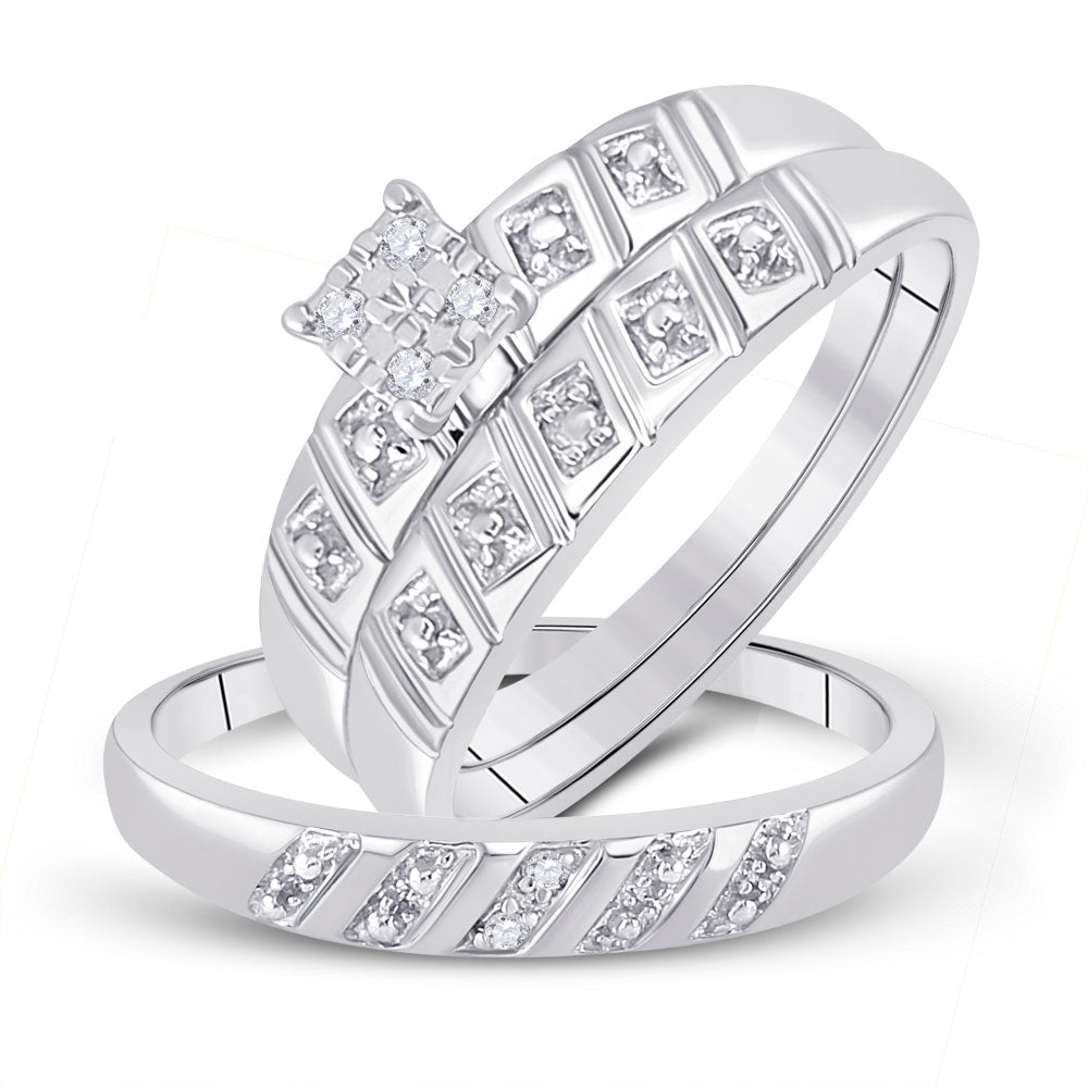14kt White Gold His Hers Round Diamond Cluster Matching Wedding Set 1/12 Cttw