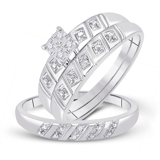 14kt White Gold His Hers Round Diamond Cluster Matching Wedding Set 1/12 Cttw