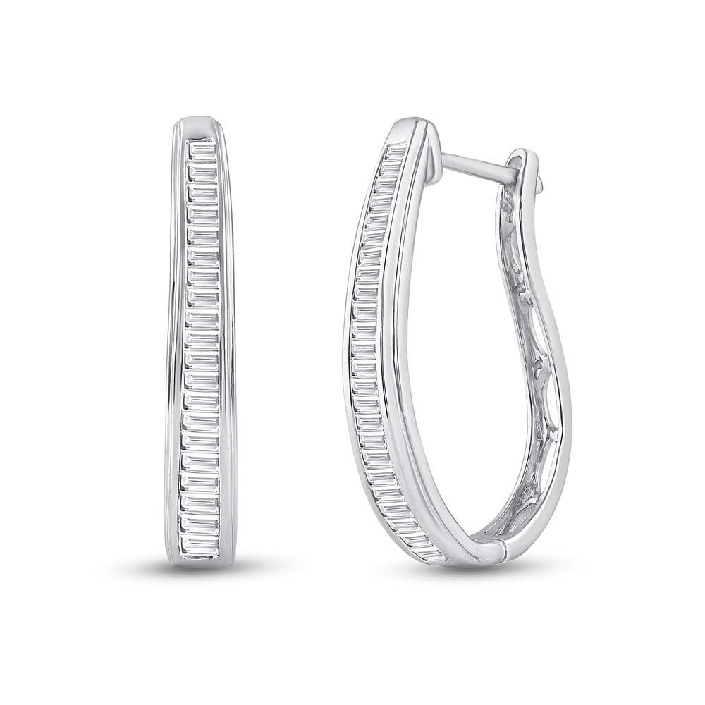 10kt Yellow Gold Womens Baguette Diamond Hoop Earrings 1 Cttw
