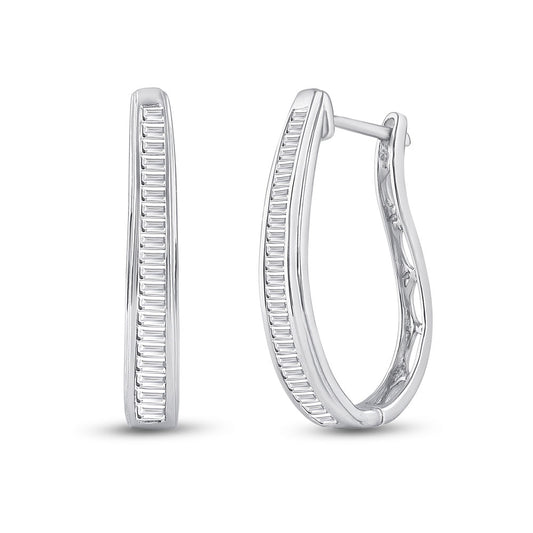 10kt Yellow Gold Womens Baguette Diamond Hoop Earrings 1 Cttw
