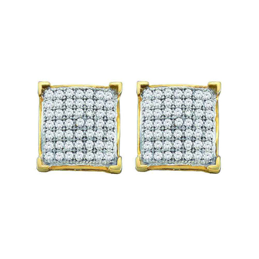 10kt Yellow Gold Womens Round Diamond Square Cluster Earrings 1/4 Cttw