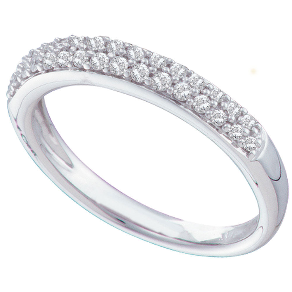 14kt White Gold Womens Round Diamond Wedding Double Row Pave Band 1/4 Cttw