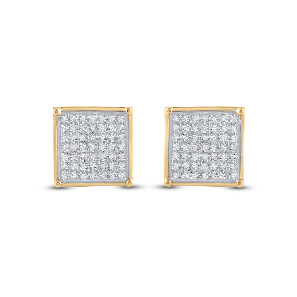 10kt Yellow Gold Womens Round Diamond Square Earrings 1/3 Cttw