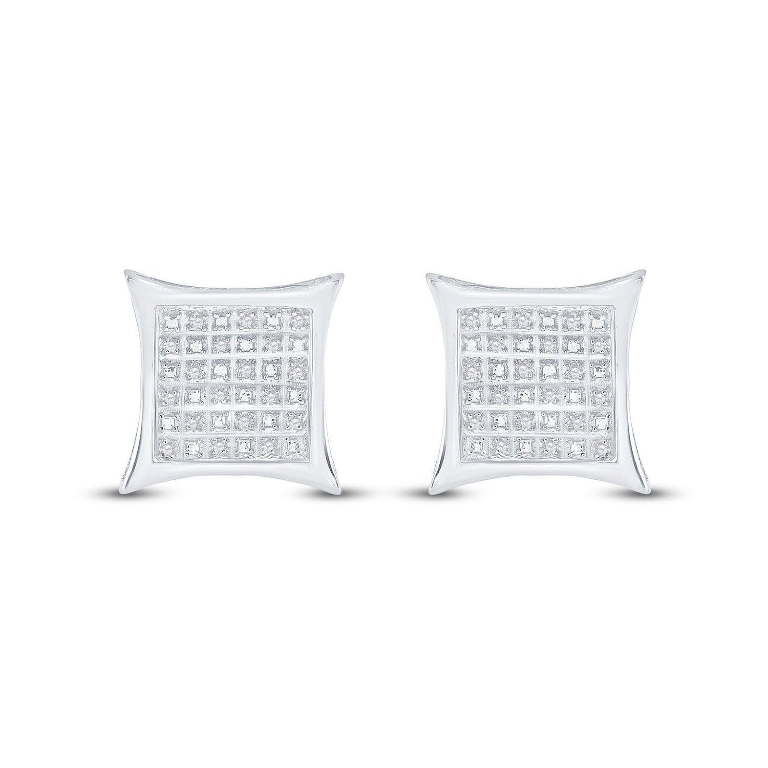 Sterling Silver Womens Round Diamond Kite Square Earrings 1/8 Cttw