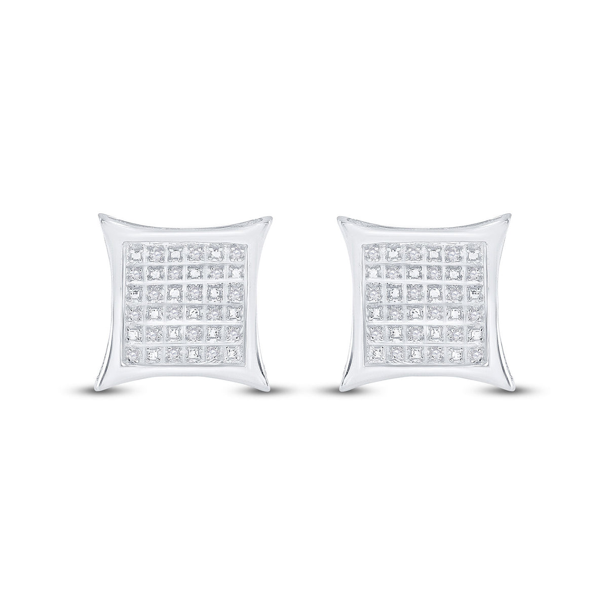 Sterling Silver Womens Round Diamond Kite Square Earrings 1/8 Cttw