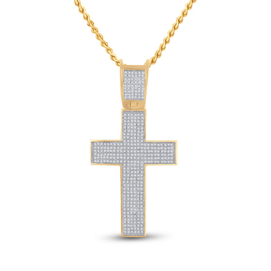 10kt Yellow Gold Mens Round Diamond Cross Charm Pendant 1 Cttw