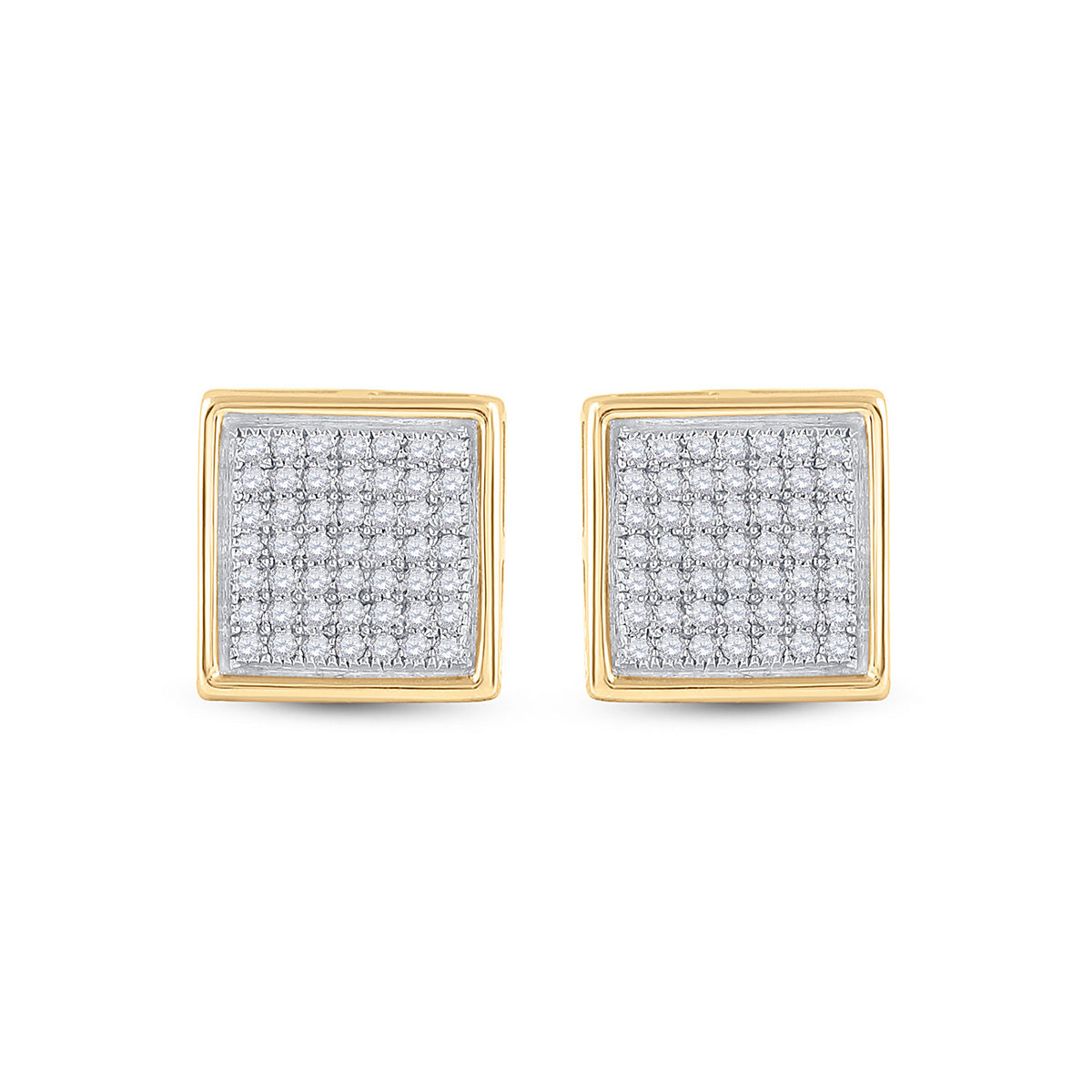 10kt Yellow Gold Womens Round Diamond Square Earrings 1/3 Cttw