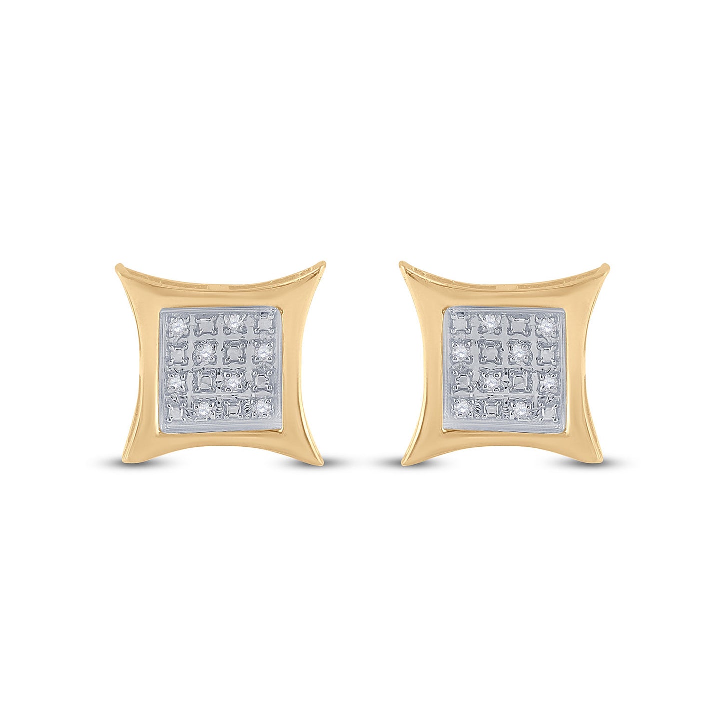Yellow-tone Sterling Silver Womens Round Diamond Square Kite Earrings .03 Cttw