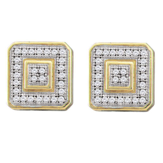 10kt Yellow Gold Mens Round Diamond Square Cluster Earrings 1/6 Cttw