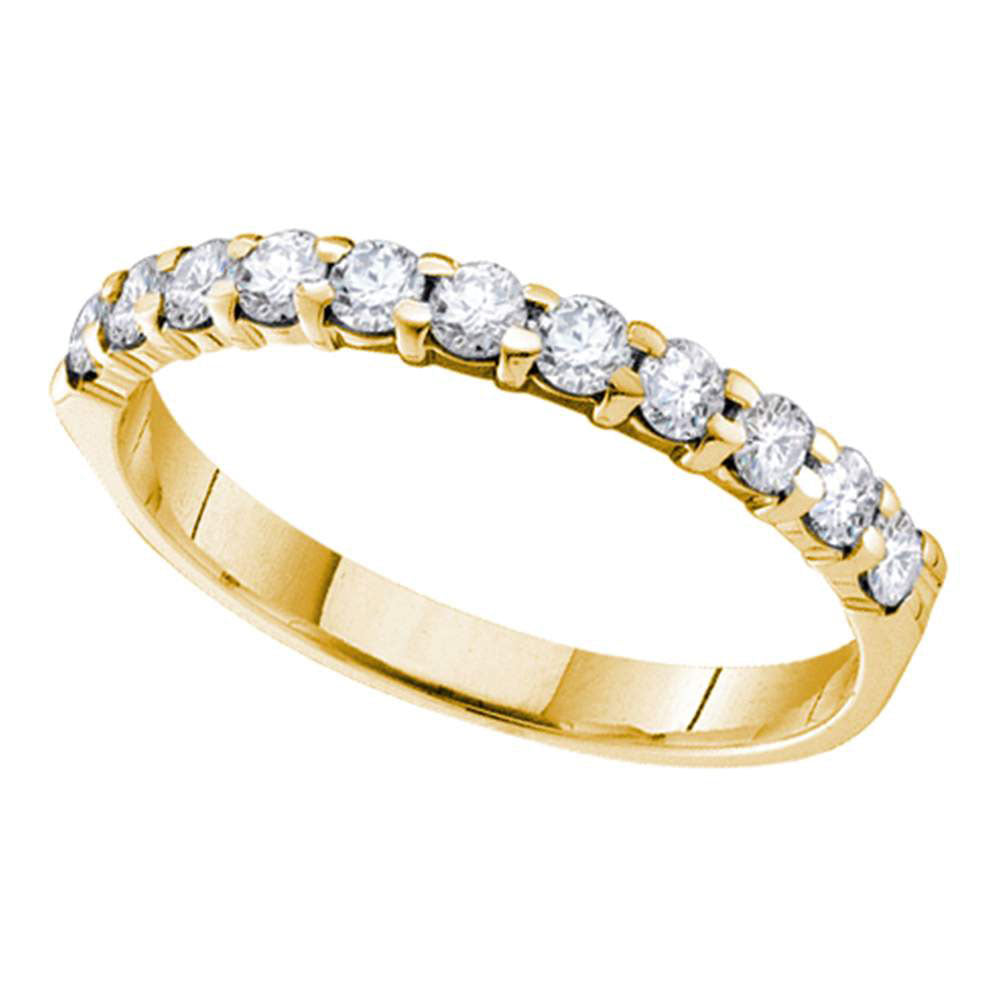 14kt Yellow Gold Womens Round Diamond Wedding Single Row Band 1/10 Cttw