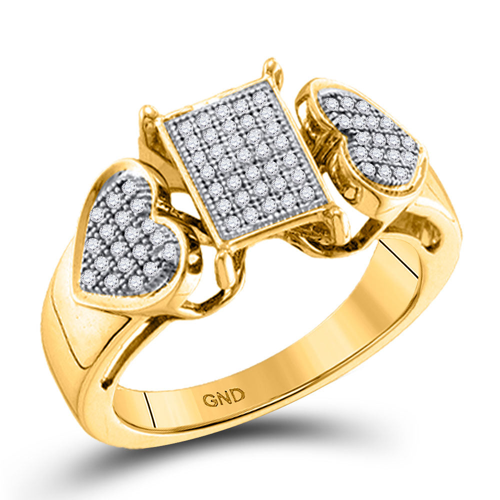 10kt Yellow Gold Womens Round Diamond Heart Rectangle Cluster Ring 1/5 Cttw