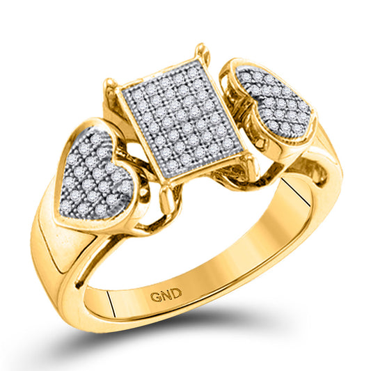 10kt Yellow Gold Womens Round Diamond Heart Rectangle Cluster Ring 1/5 Cttw