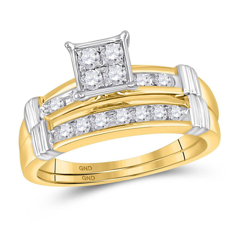 10kt Yellow Gold His Hers Round Diamond Square Matching Wedding Set 5/8 Cttw