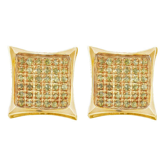 10kt Yellow Gold Mens Round Yellow Color Enhanced Diamond Cluster Earrings 1/6 Cttw